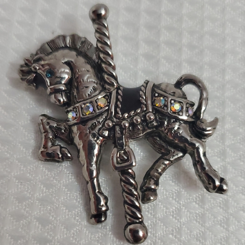 Danecraft Silver Tone Carousel Horse Brooch